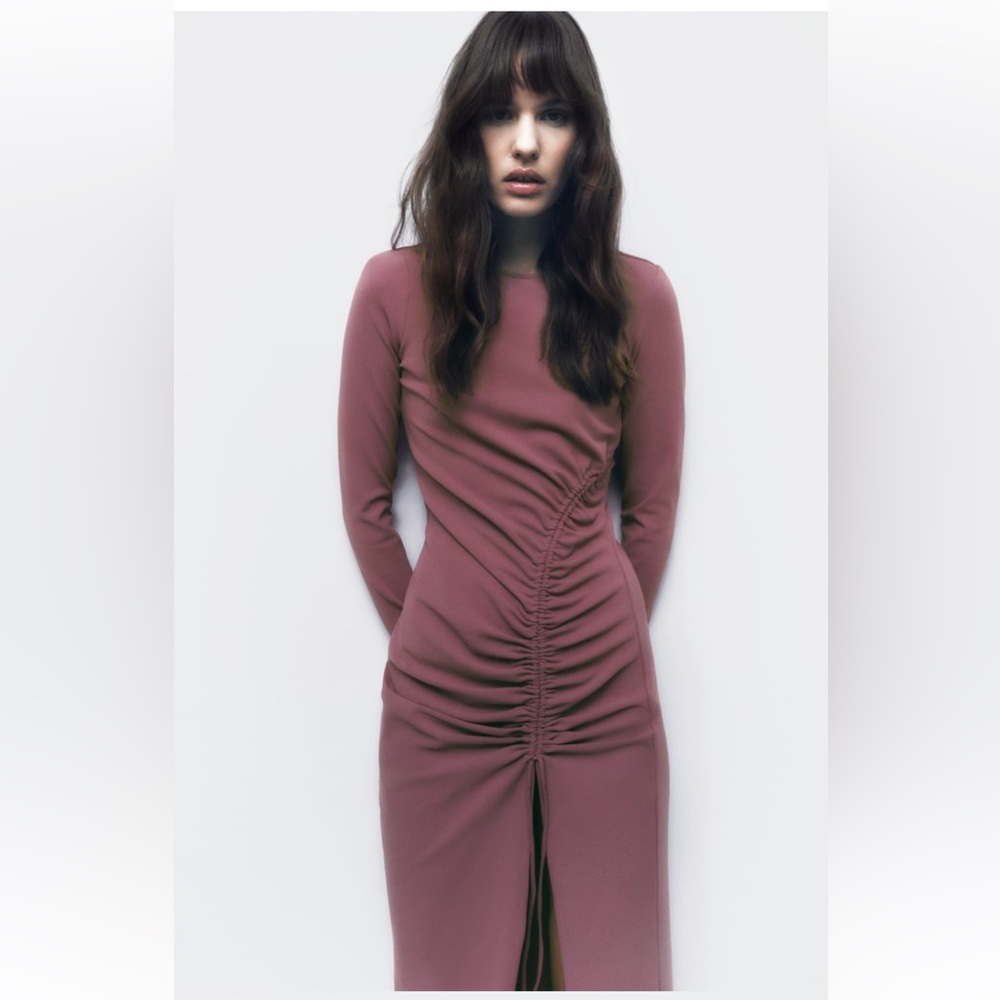 New Zara Side Ruched Midi Dress Size Medium
